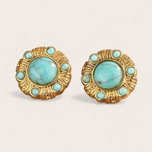 Turquoise Stud Round Earrings – Vintage Style Boho Style